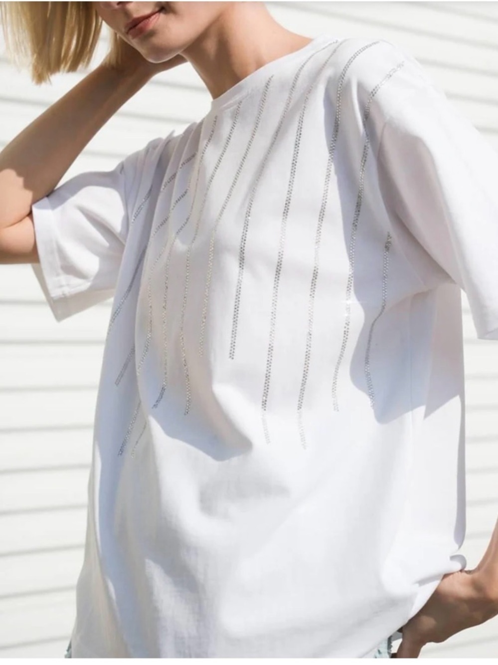FreeMarket rhinestone white tee